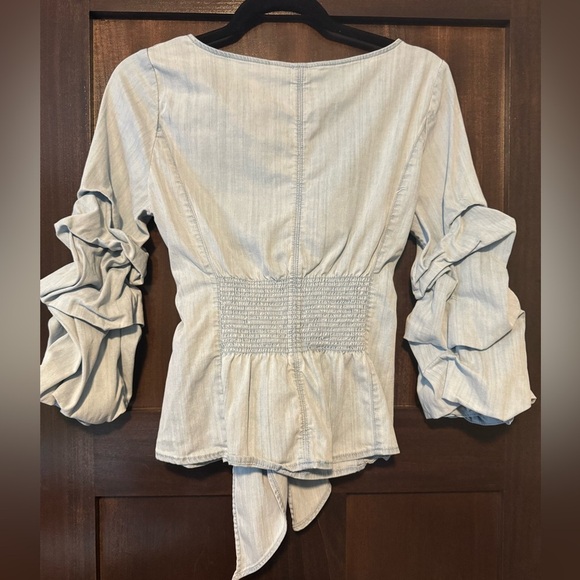 White House Black Market Drama Sleeve Denim Blouse - Picture 3 of 3